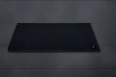 Elemental Topo desk mat, 16 x 32 in, on a desk, angled