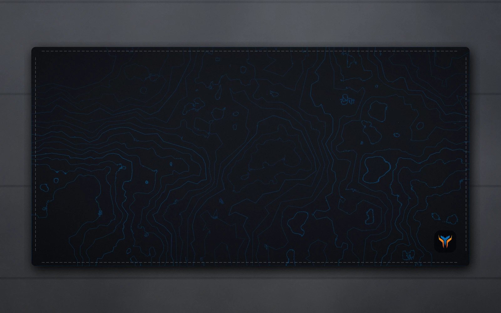 Elemental Topo desk mat, 16 x 32 in, on a desk, from above