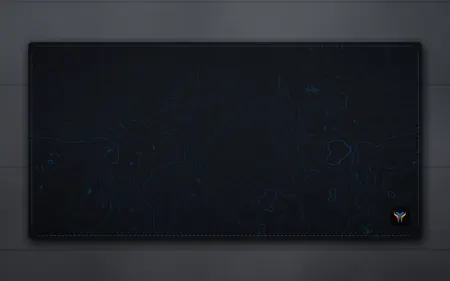Elemental Topo desk mat, 16 x 32 in, on a desk, from above