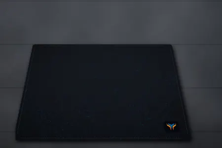 Elemental Topo desk mat, 18 x 16 in, on a desk, angled
