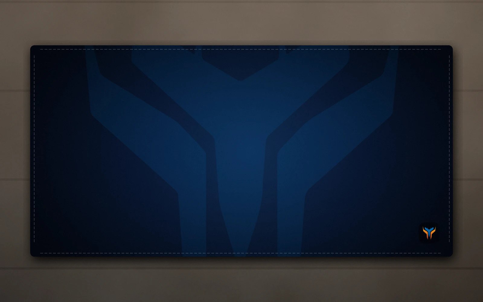 Elemental Wing desk mat, 16 x 32 in, on a desk, from above