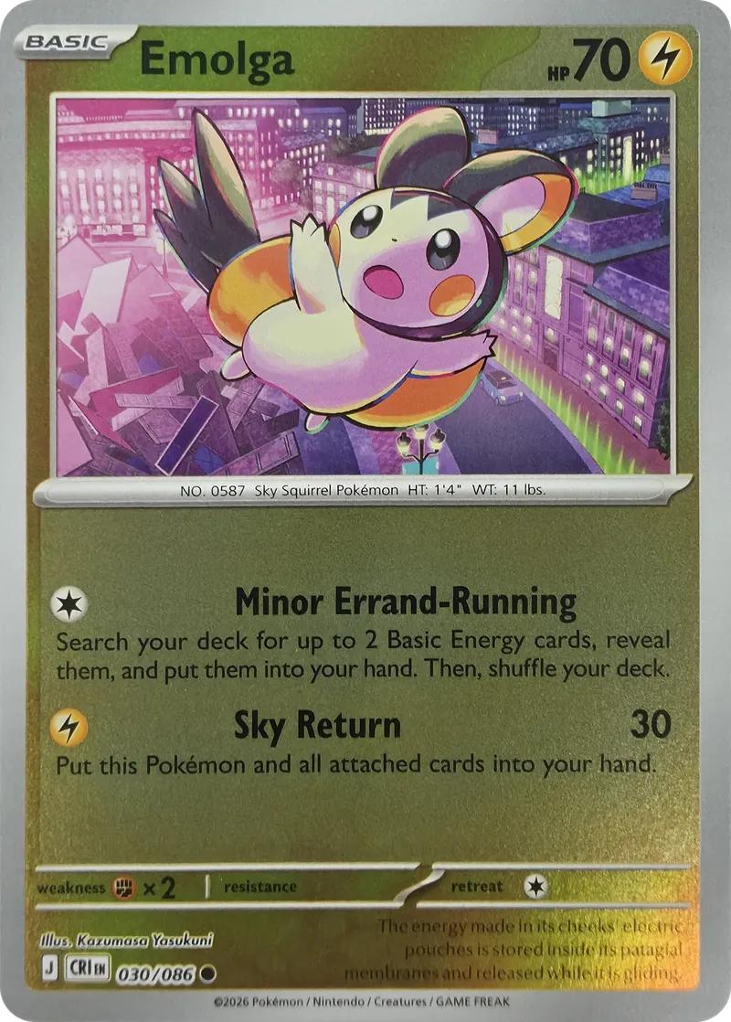 2026 Pokemon Chaos Rising Emolga #030/086 Reverse Holo Common front