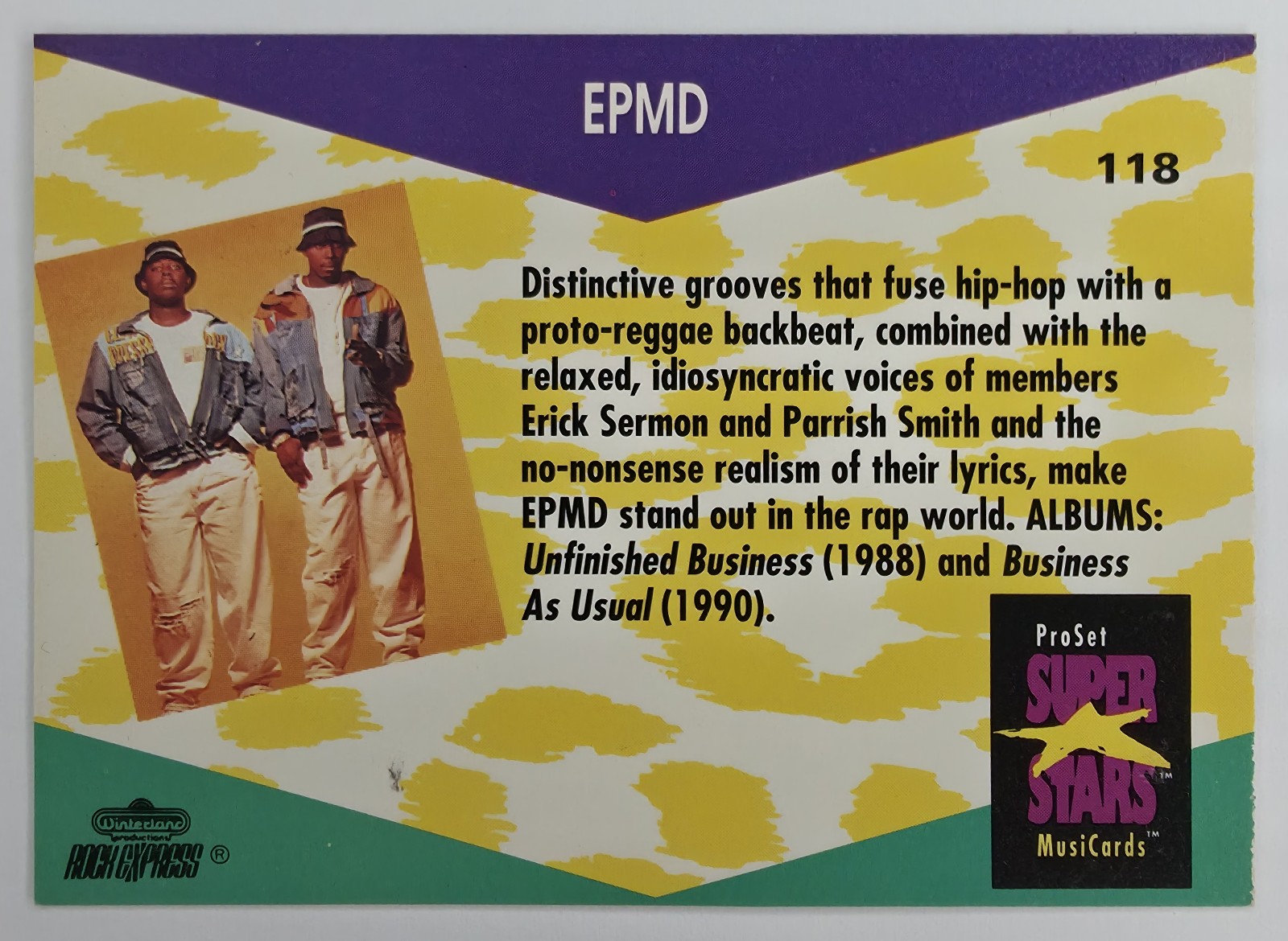 1991 Pro Set SuperStars MusiCards EPMD #118 back
