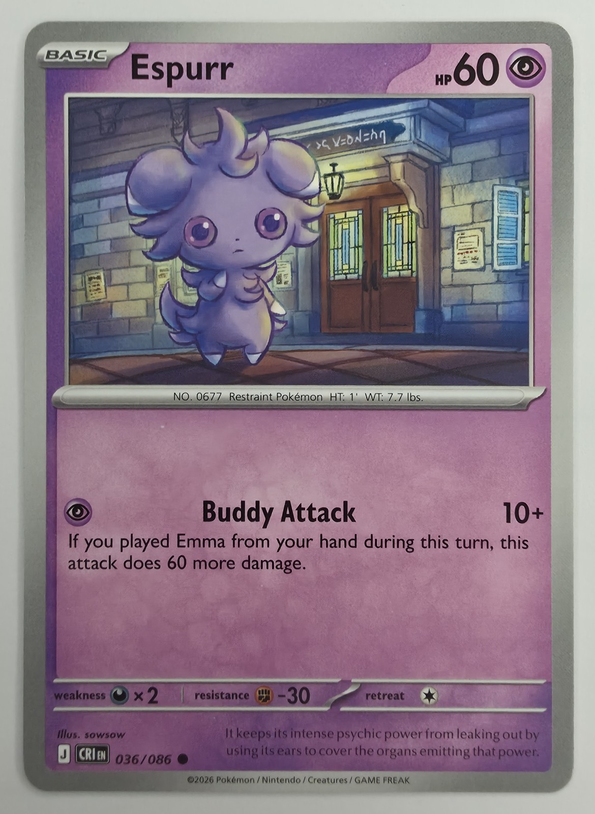 2026 Pokemon Chaos Rising Espurr #036/086 Common front