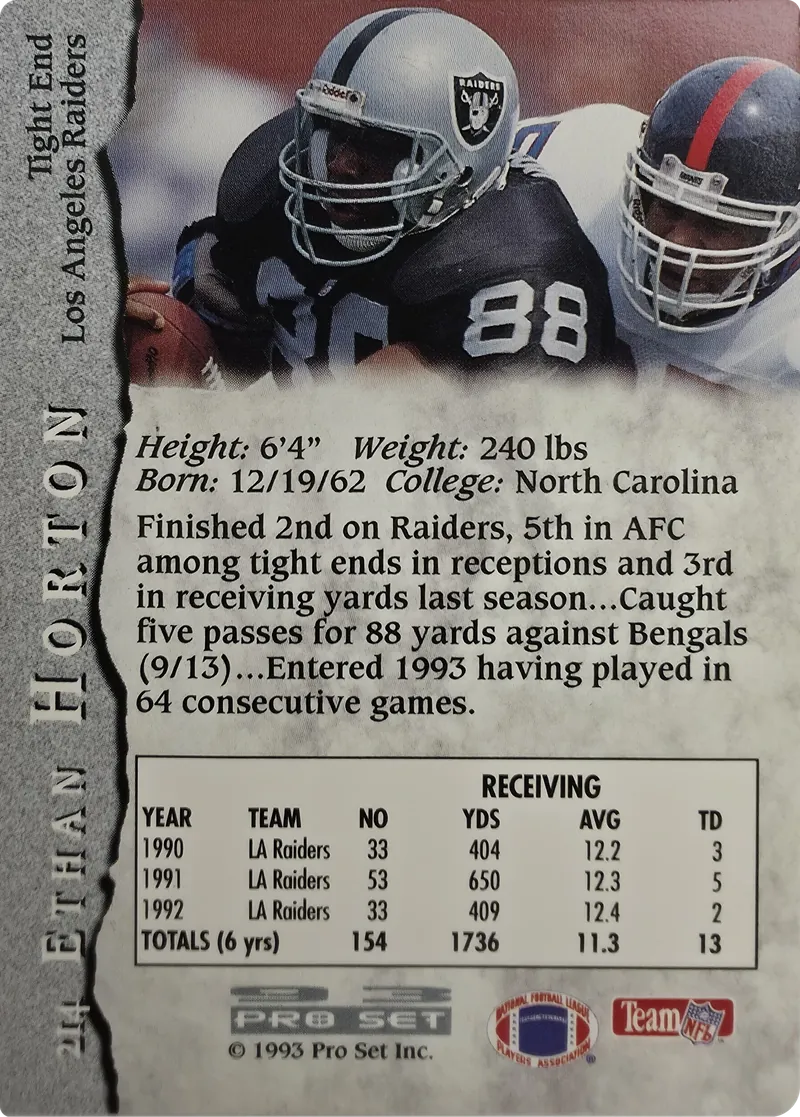 1993 Pro Set Ethan Horton #214, back