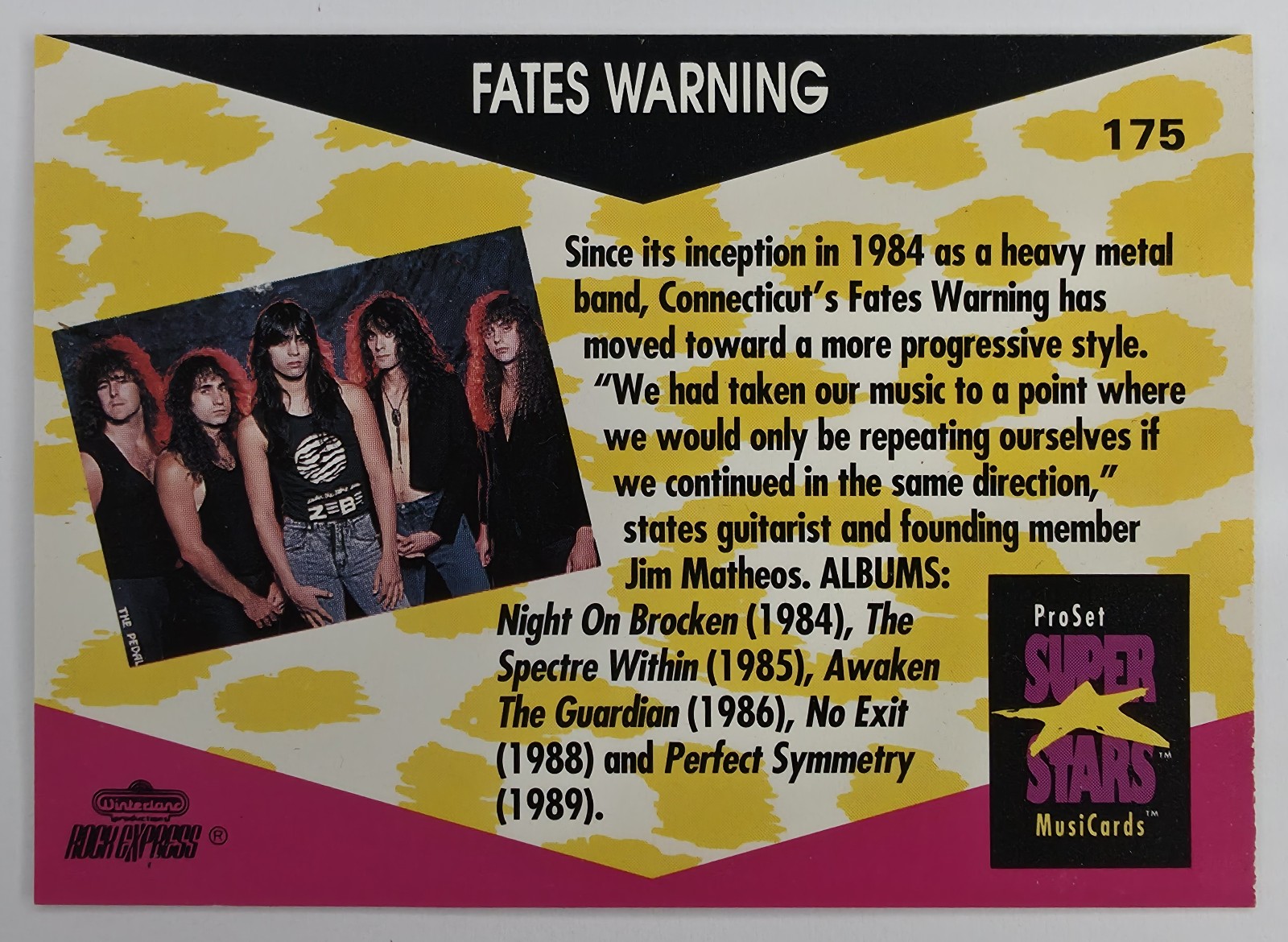 1991 Pro Set SuperStars MusiCards Fates Warning #175 back