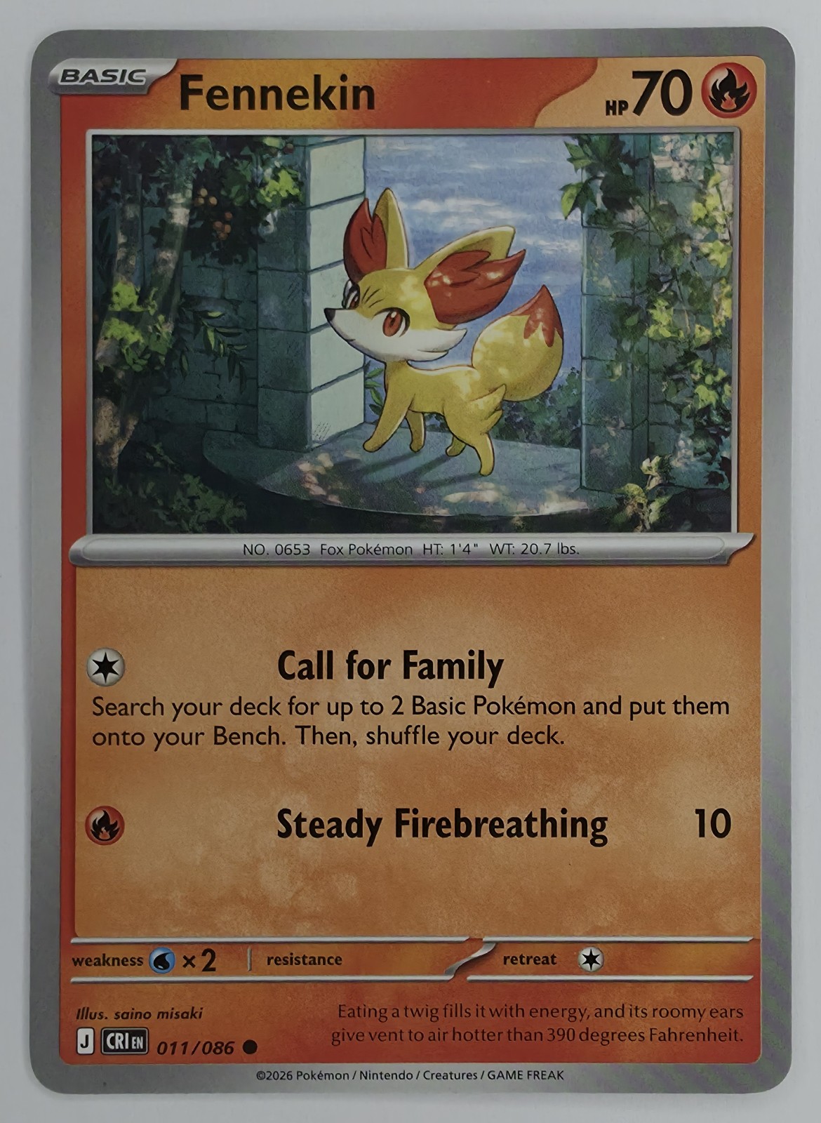 2026 Pokemon Chaos Rising Fennekin #011/086 Common front