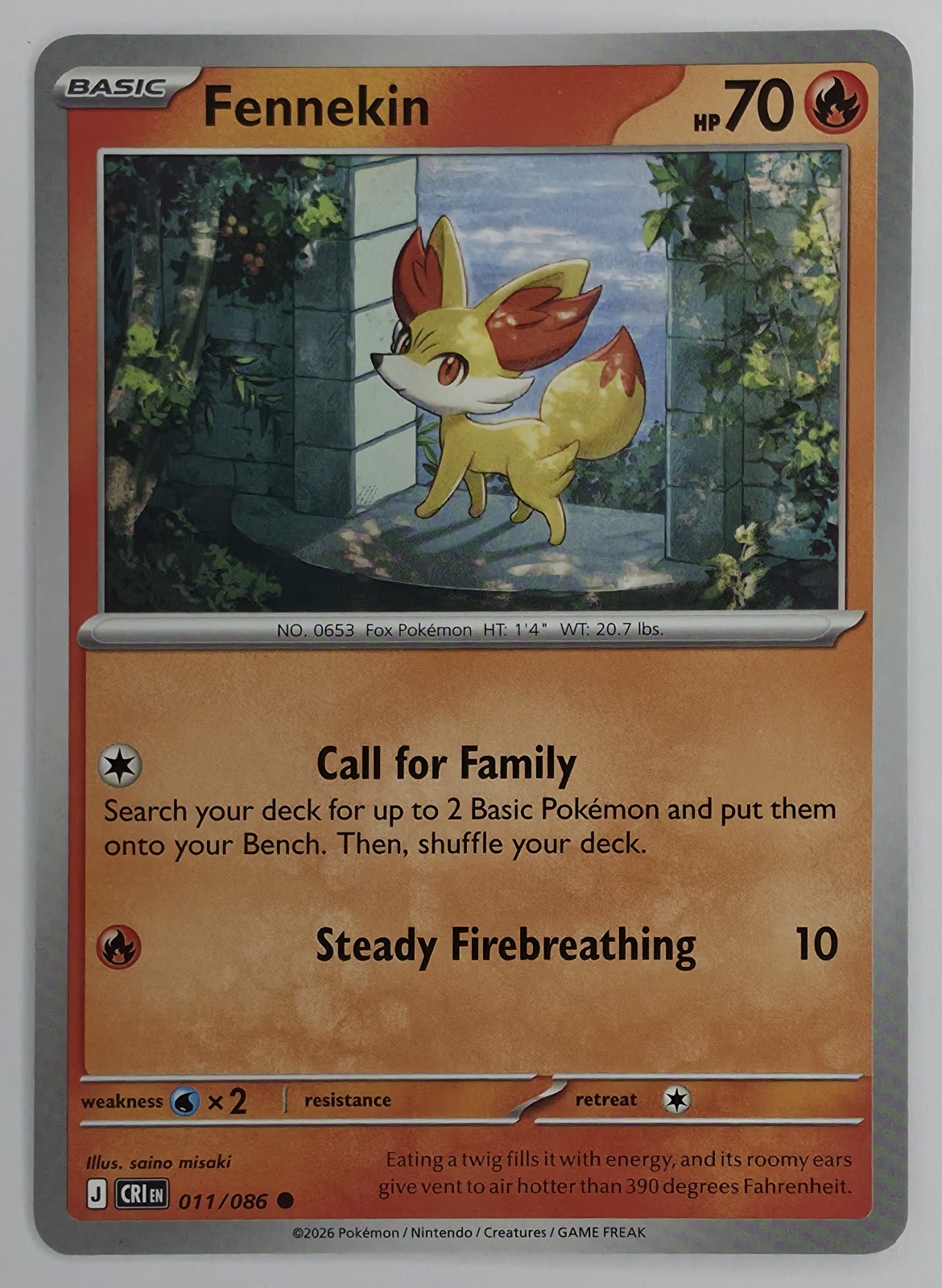 2026 Pokemon Chaos Rising Fennekin #011/086 Common front