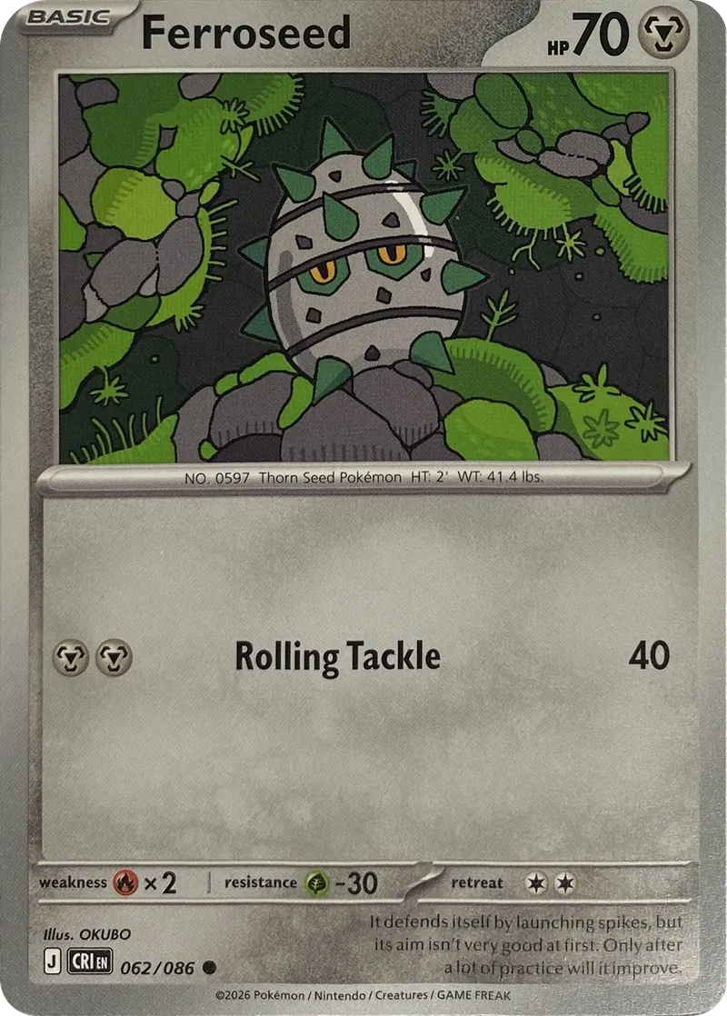 2026 Pokemon Chaos Rising Ferroseed #062/086 Common front