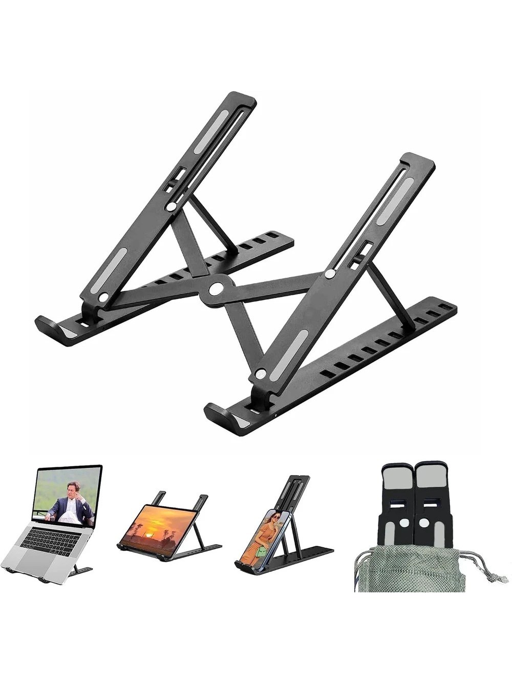 Folding Laptop Stand, 7-Position Aluminum Riser, Ventilated Base, Blac, photo 3