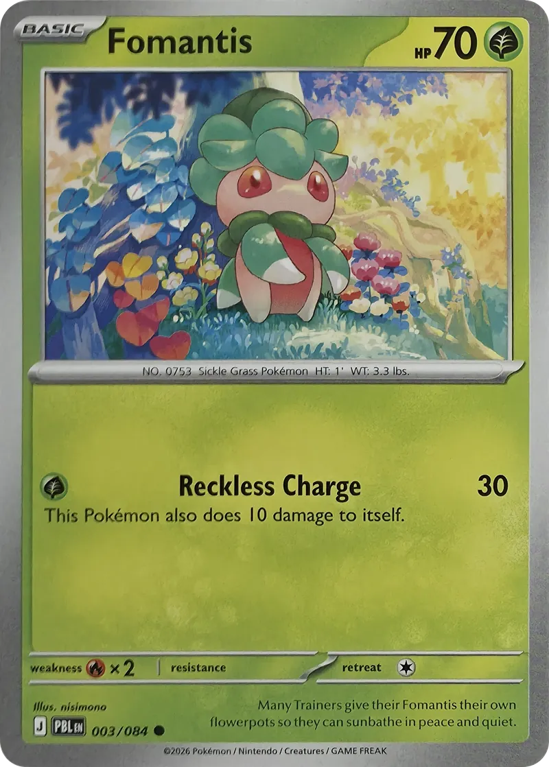 2026 Pokemon Pitch Black Fomantis #003/084 Common front