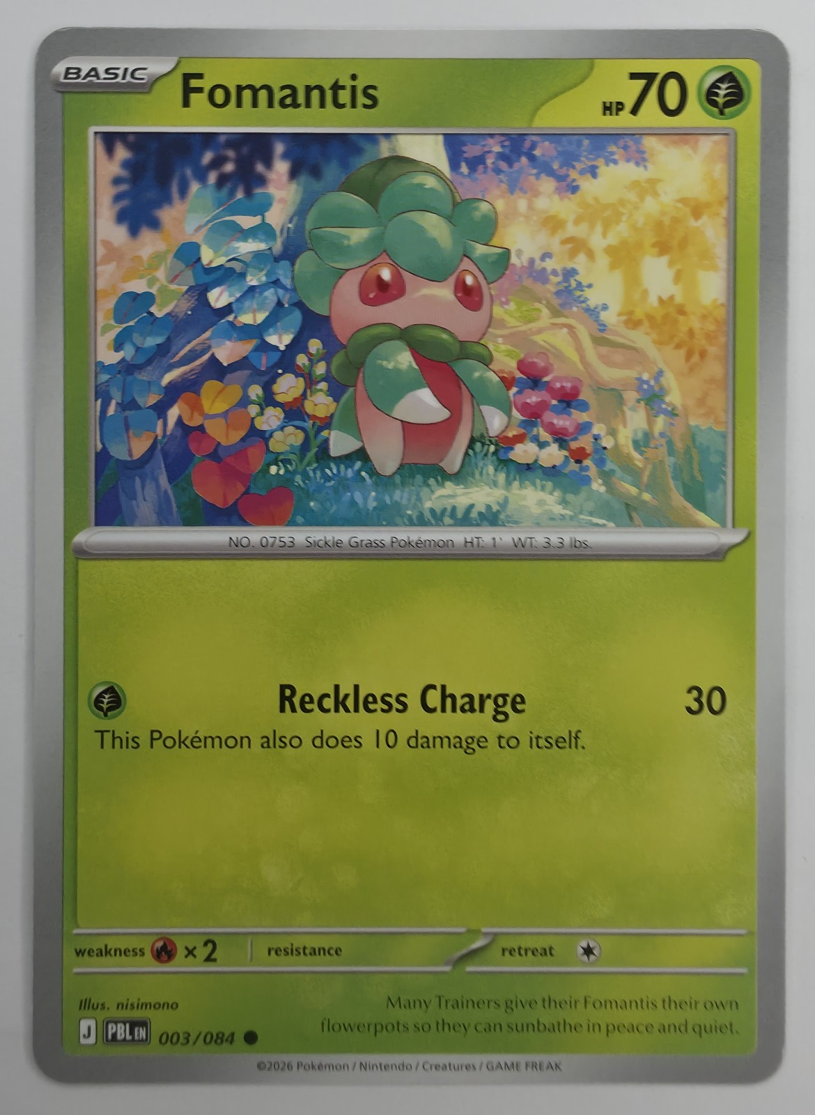 2026 Pokemon Pitch Black Fomantis #003/084 Common front