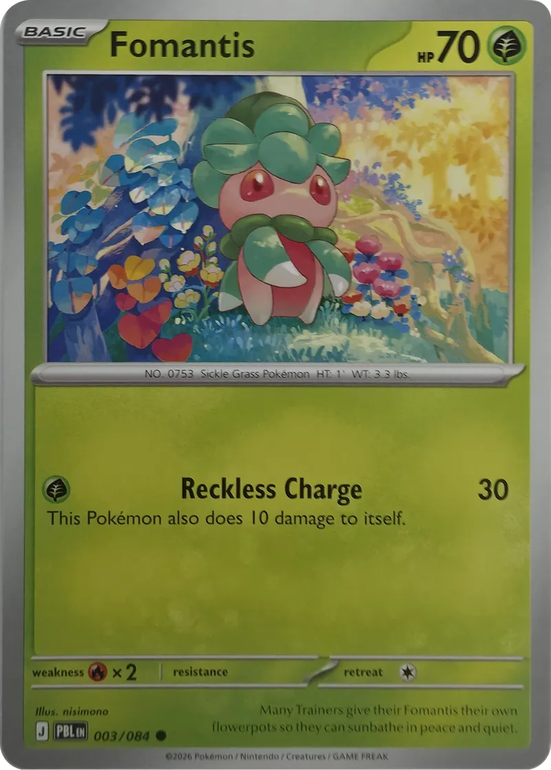 2026 Pokemon Pitch Black Fomantis #003/084 Common front