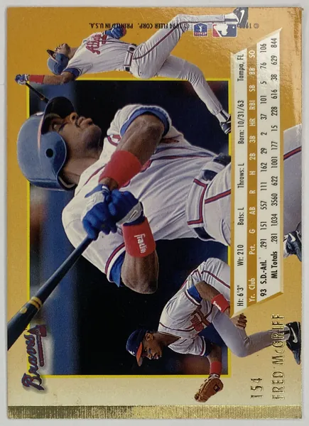 1994 Fleer Ultra Fred McGriff #154 Atlanta Braves back