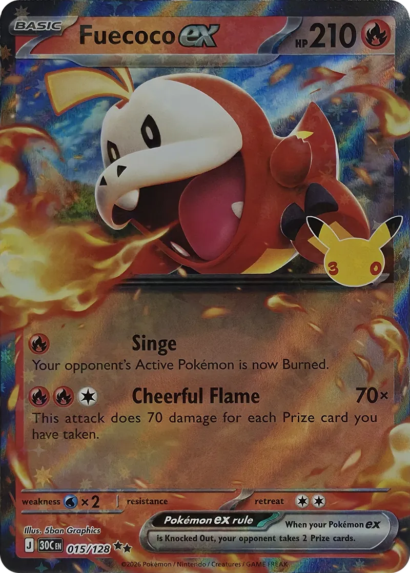 2026 Pokemon 30th Celebration Fuecoco ex #015/128 Double Rare Holo front