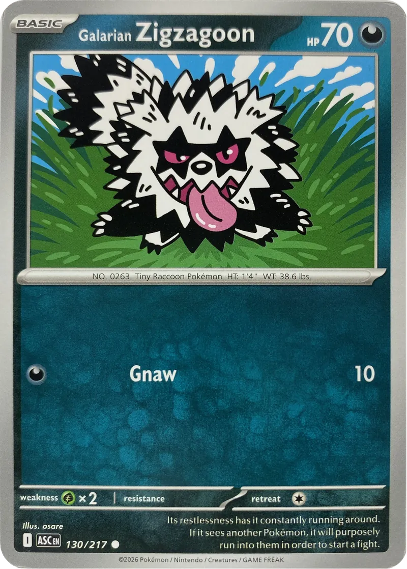 2026 Pokemon Ascended Heroes Galarian Zigzagoon #130/217 Common front