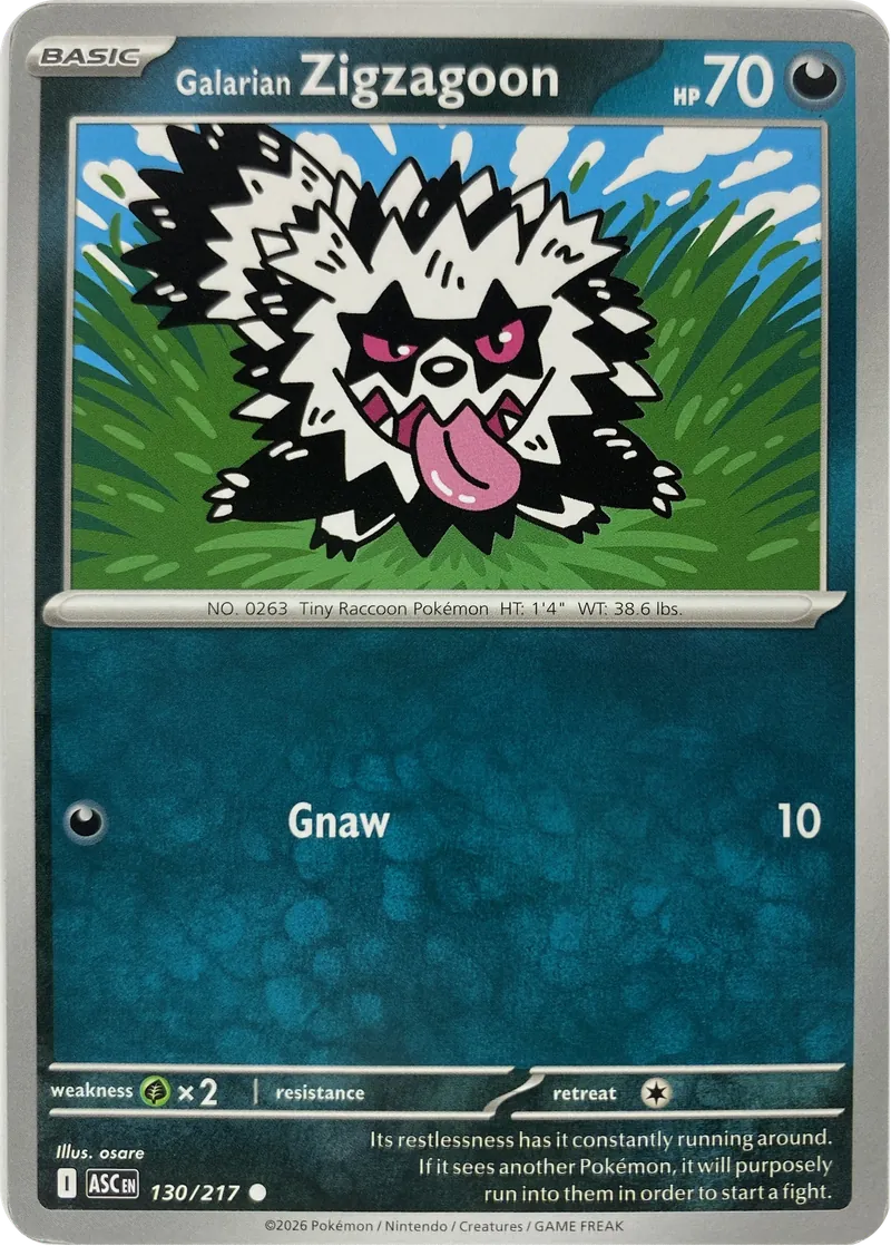 2026 Pokemon Ascended Heroes Galarian Zigzagoon #130/217 Common front