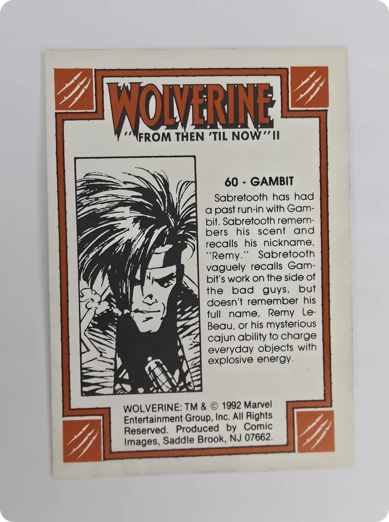 1992 Comic Images Wolverine: From Then 'Til Now II Gambit vs. Sabretooth #60, back
