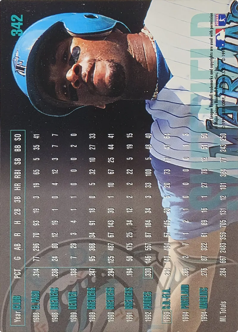 1995 Fleer Gary Sheffield #342 Florida Marlins, back