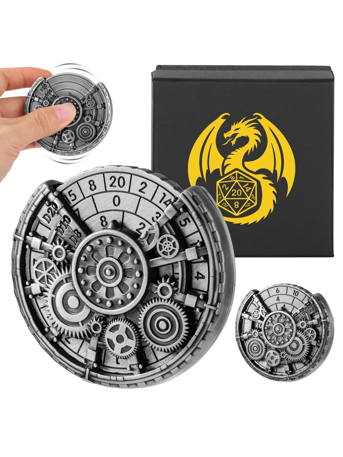 Gear Coin Dice Roller, Metal Spinning Result Wheel, Tabletop RPG, photo 1