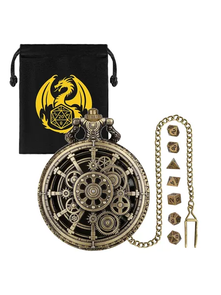 Gear Dice Set, Metal Pocket-Watch Case, Bronze or Dark Silver, photo 1