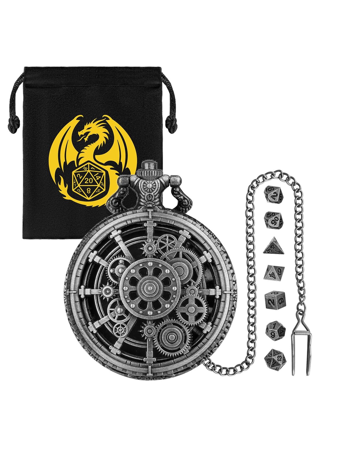 Gear Dice Set, Metal Pocket-Watch Case, Bronze or Dark Silver, photo 4