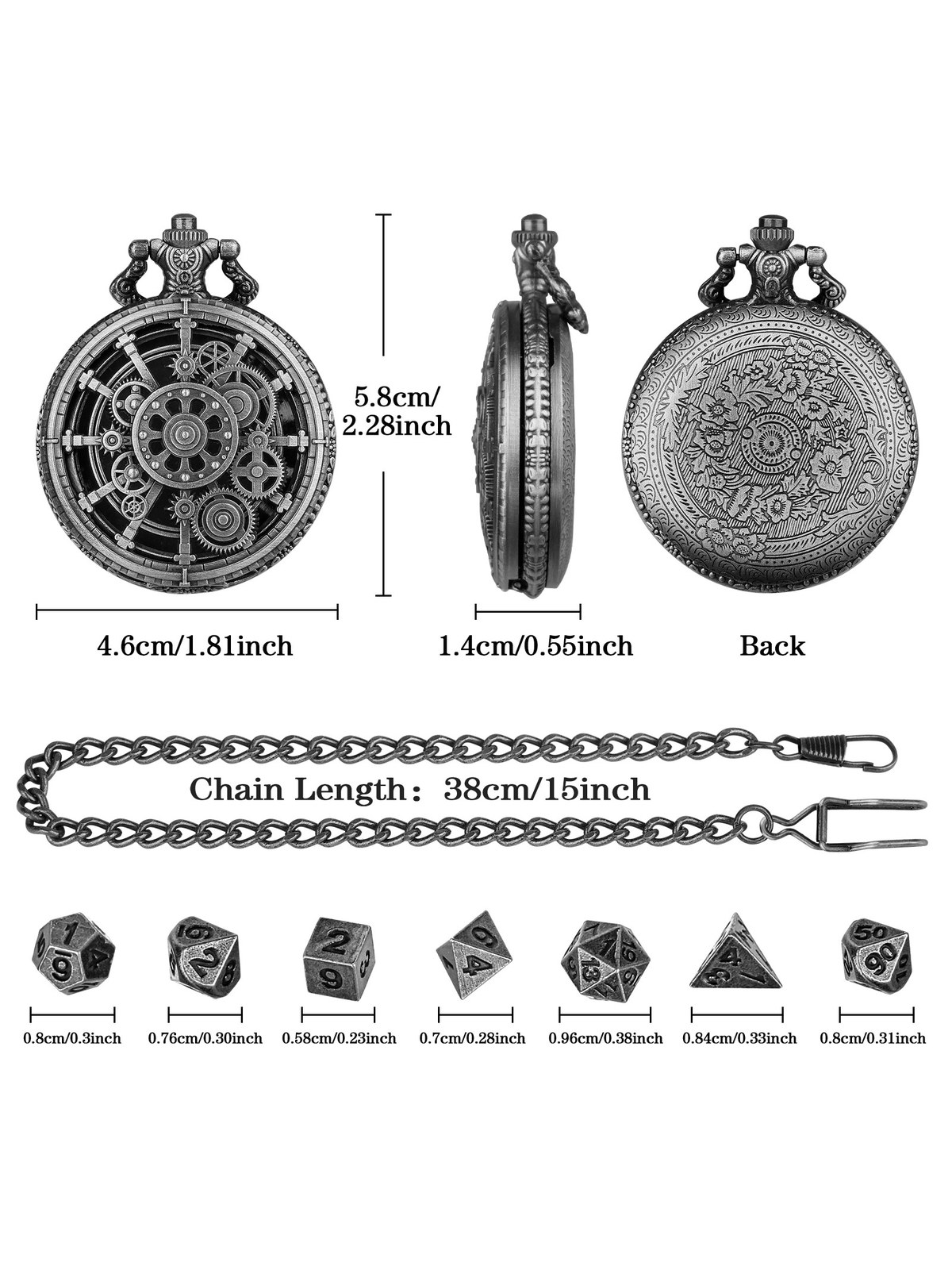 Gear Dice Set, Metal Pocket-Watch Case, Bronze or Dark Silver, photo 5