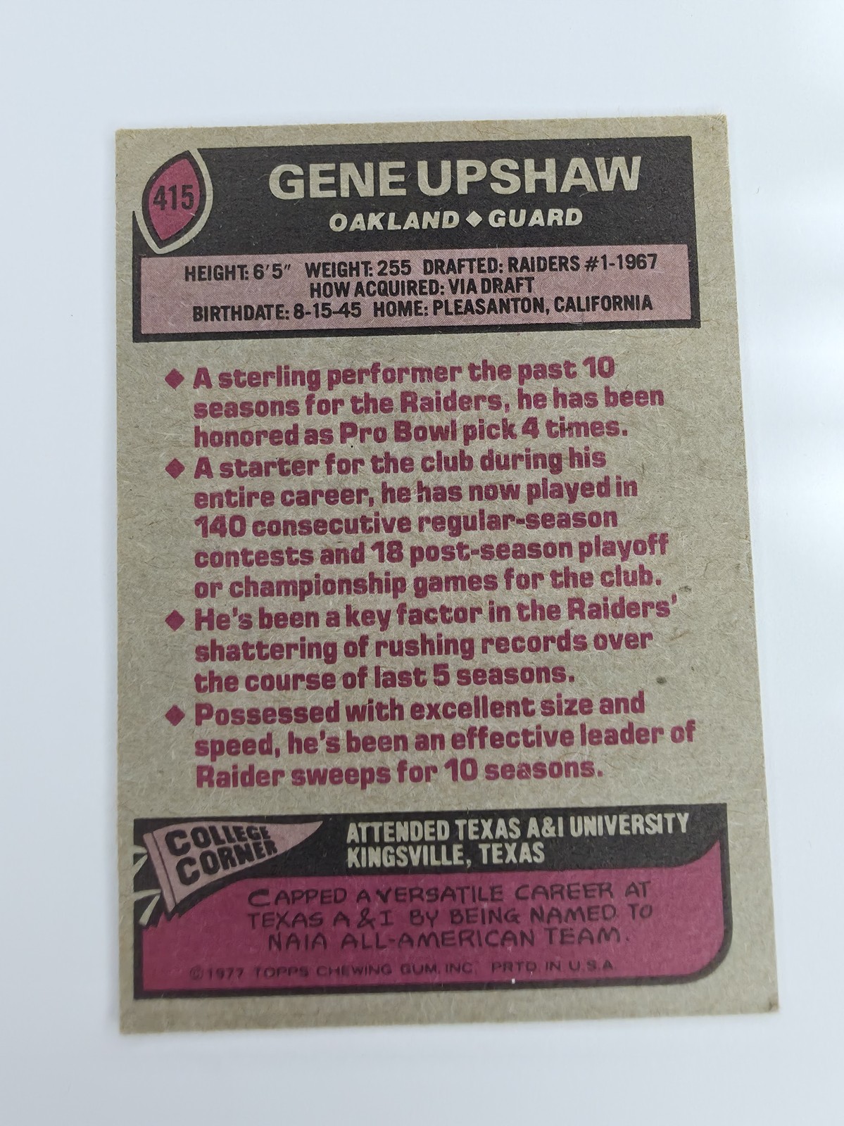 Gene Upshaw back, earlier photo