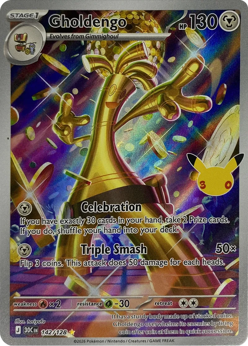 2026 Pokemon 30th Celebration Gholdengo #142/128 Illustration Rare front