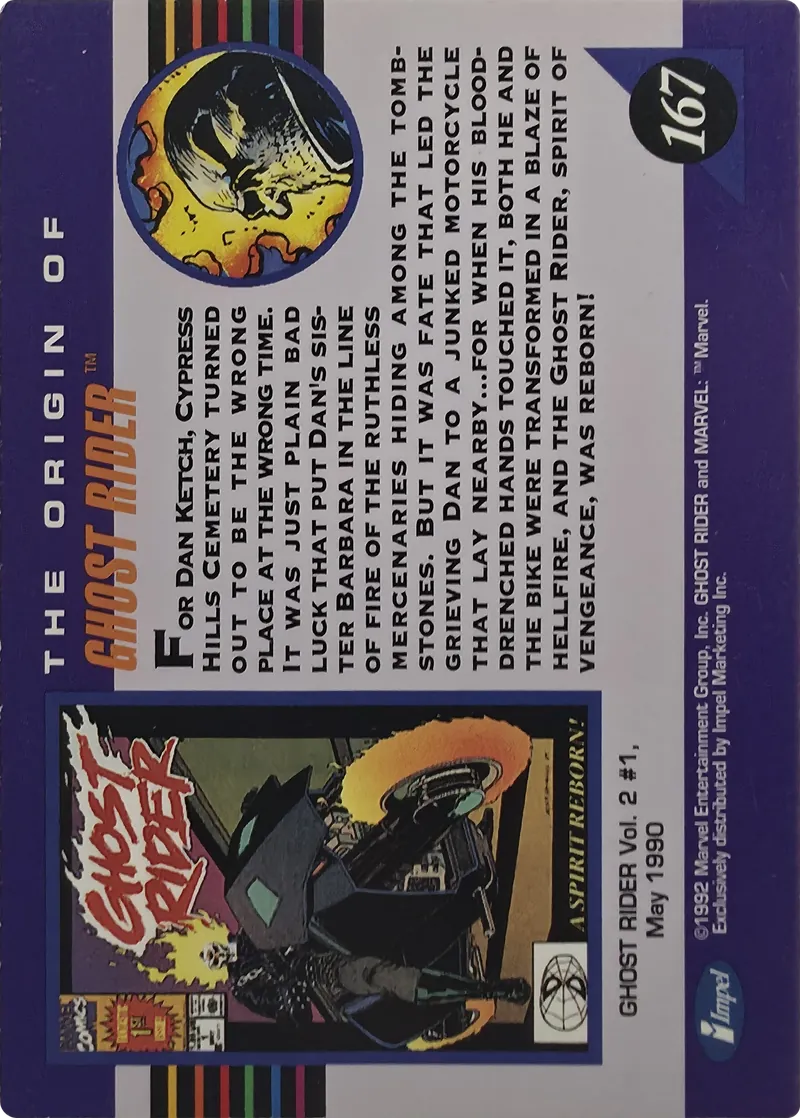 1992 Impel Marvel Universe Series III Ghost Rider, back