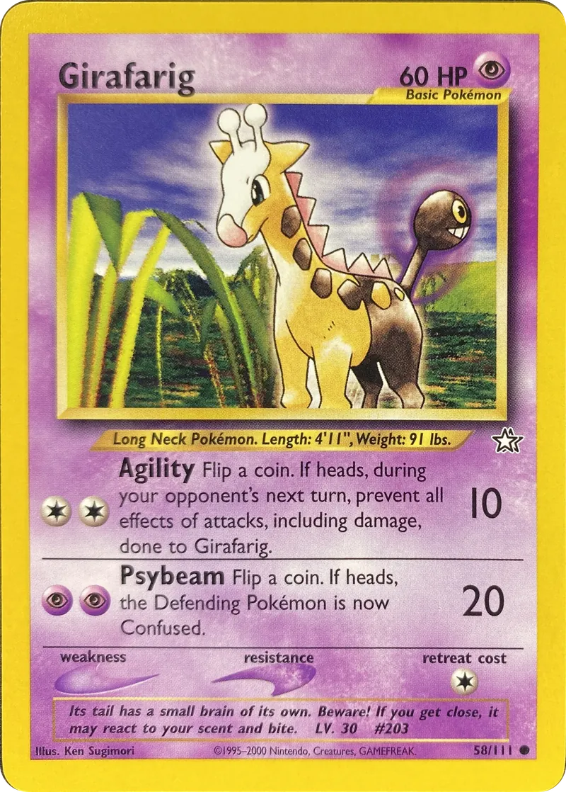 2000 Pokemon Neo Genesis Girafarig #058/111 Common front
