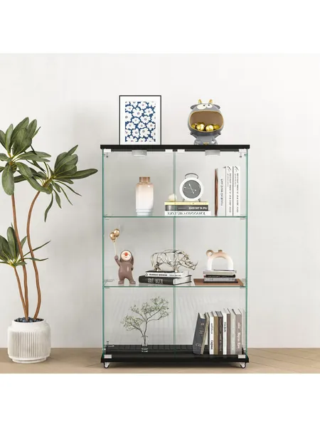 Glass Display Cabinet with LED Lights, 2-Door 3-Shelf, Black, photo 1