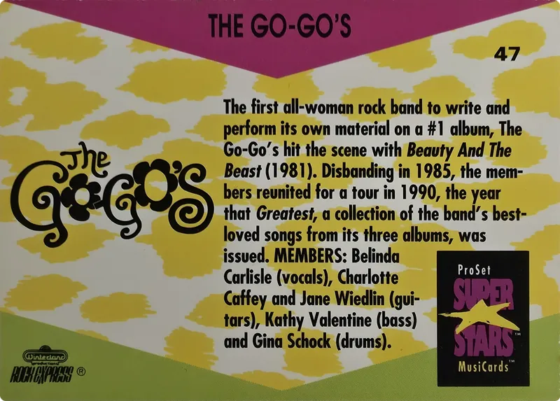 1991 Pro Set SuperStars MusiCards The Go-Go's #47, back