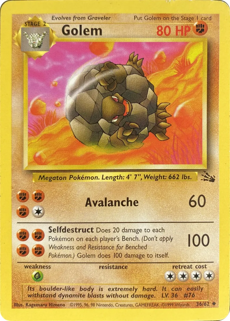 1999 Pokemon Fossil Golem #36/62 Uncommon front