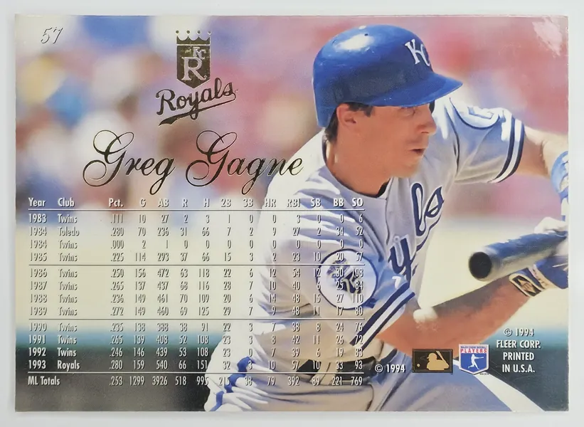 1994 Flair Greg Gagne #57 Kansas City Royals back