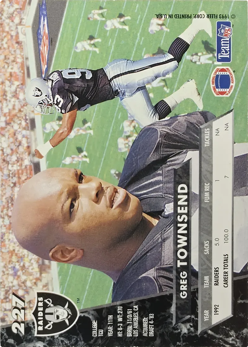 1993 Fleer Ultra Greg Townsend #227, back
