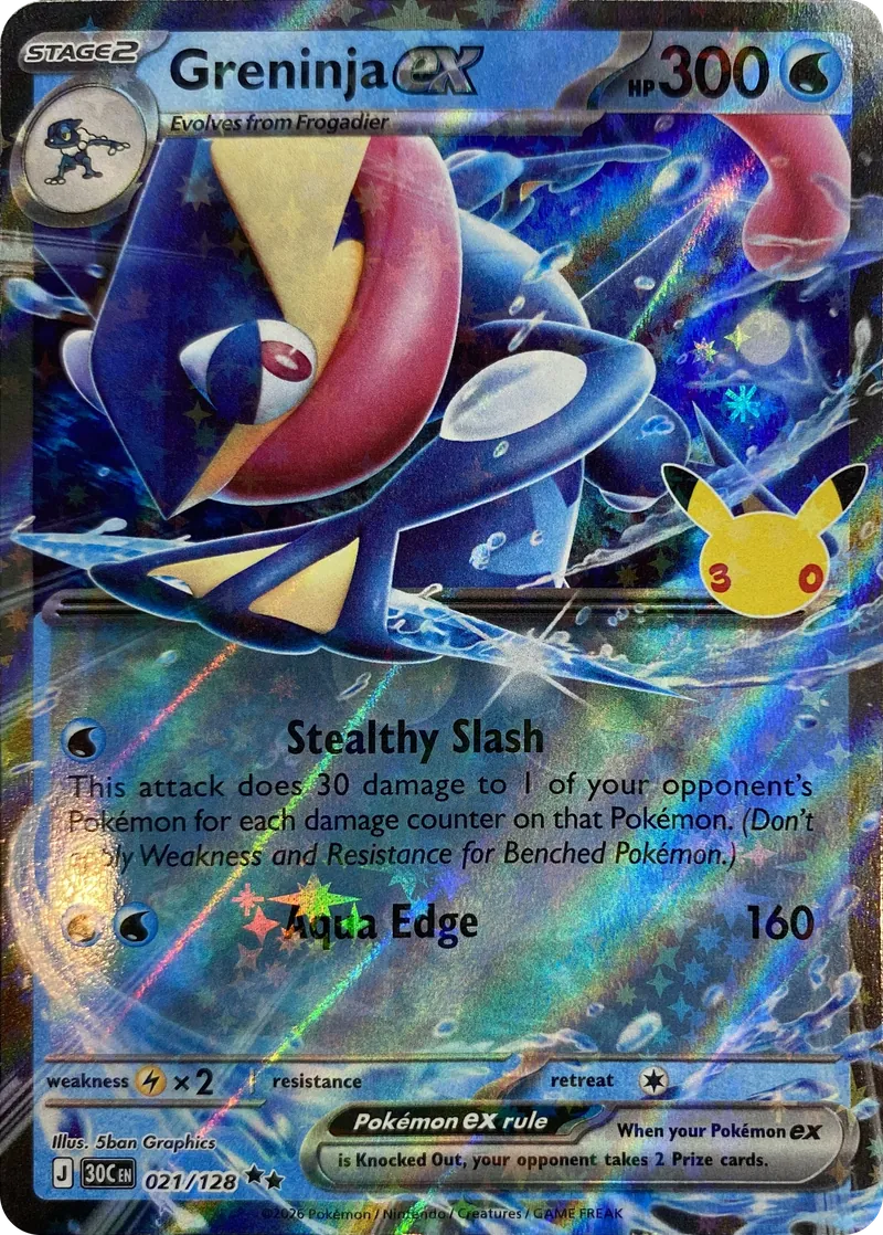 2026 Pokemon 30th Celebration Greninja ex #021/128 Double Rare Holo front