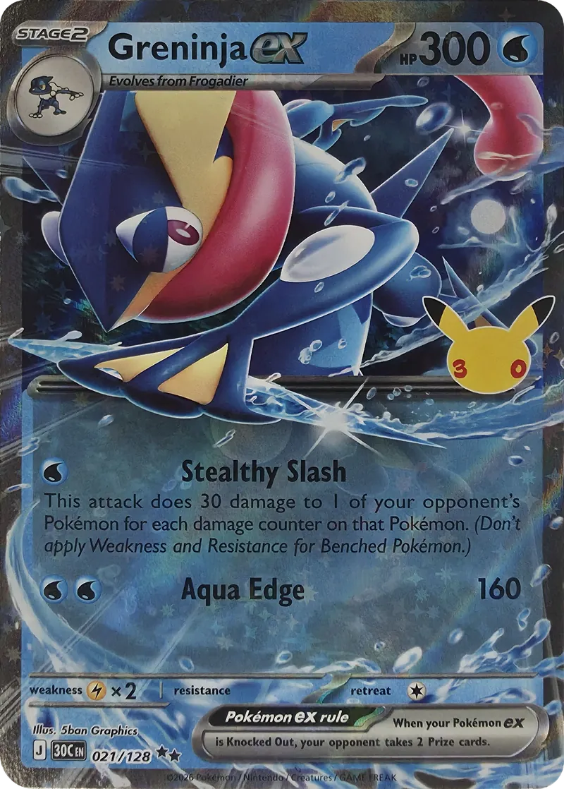2026 Pokemon 30th Celebration Greninja ex #021/128 Double Rare Holo front