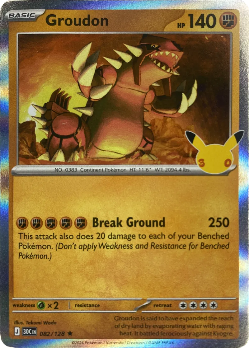 2026 Pokemon 30th Celebration Groudon #082/128 Holo Rare front