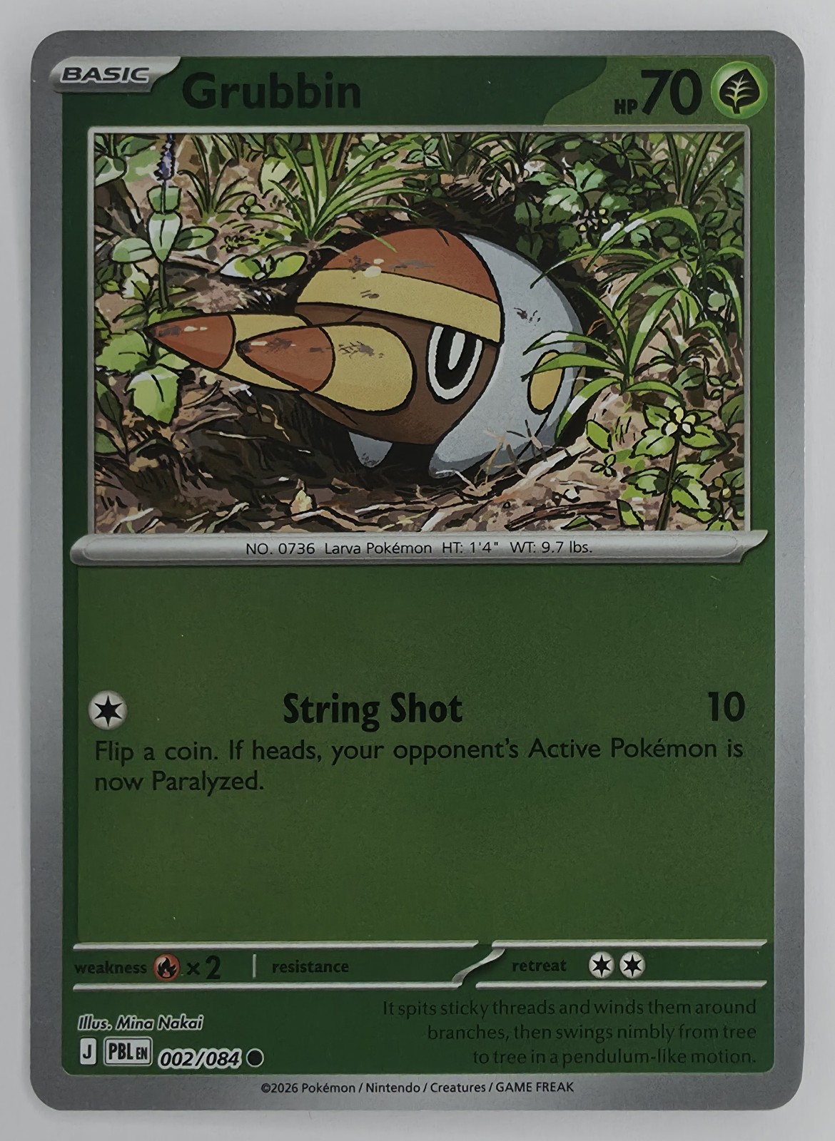 2026 Pokemon Pitch Black Grubbin #002/084 Reverse Holo Common front