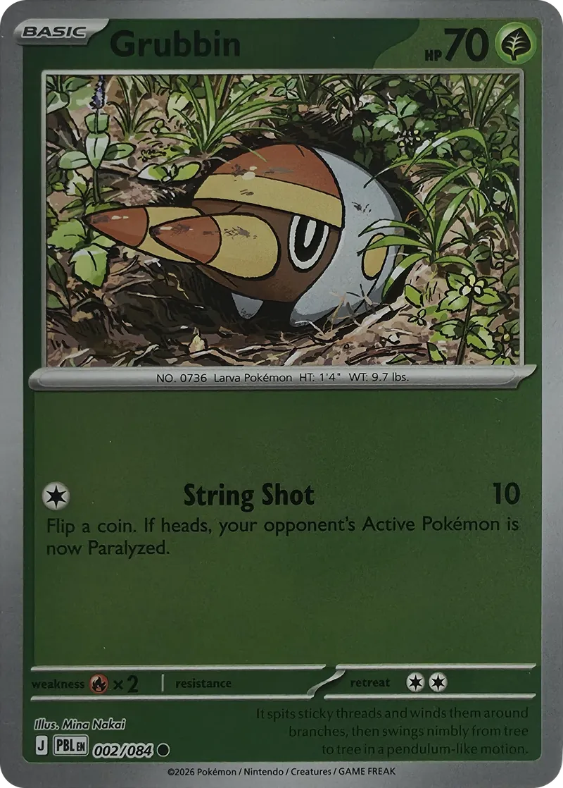 2026 Pokemon Pitch Black Grubbin #002/084 Reverse Holo Common front