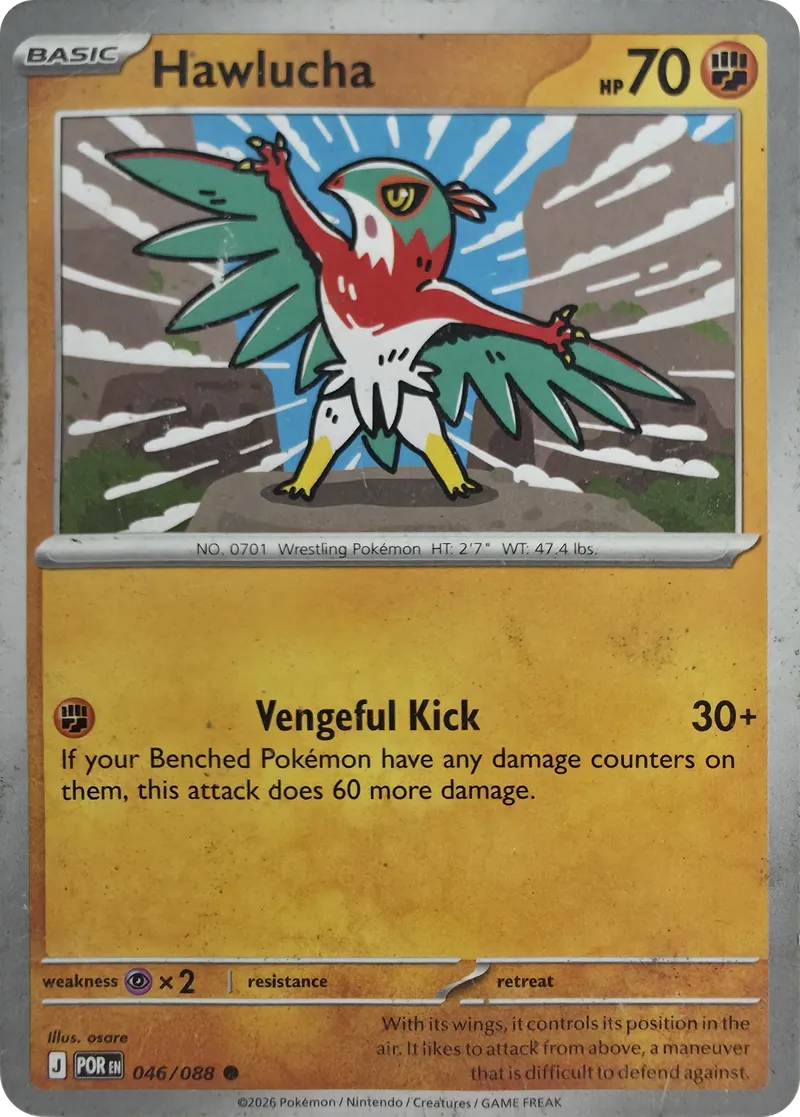 2026 Pokemon Perfect Order Hawlucha #046/088 Reverse Holo Common, front