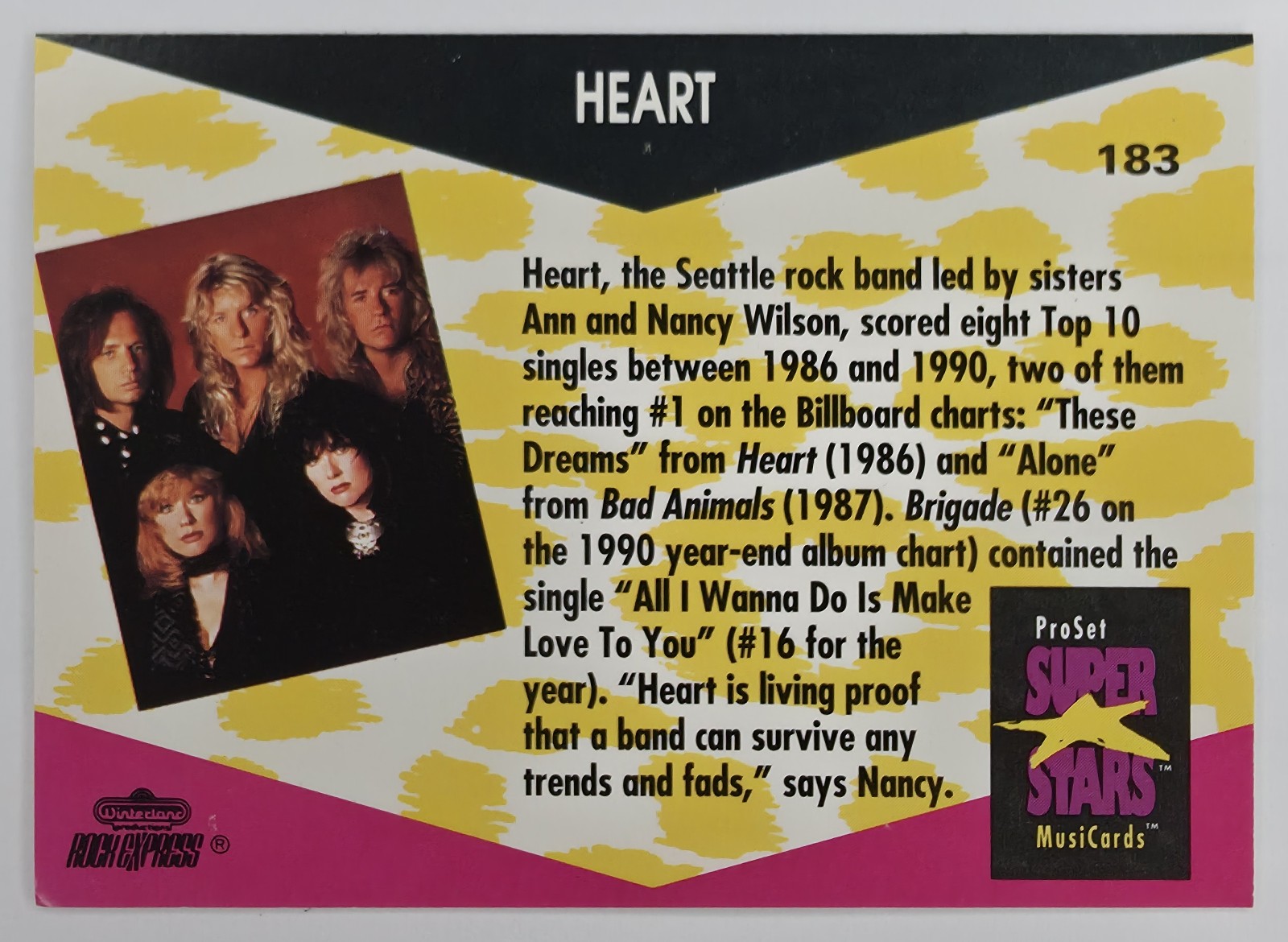 1991 Pro Set SuperStars MusiCards Heart #183 back