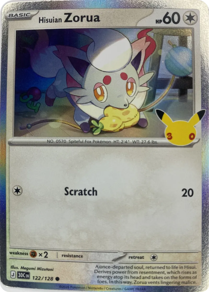 2026 Pokemon 30th Celebration Hisuian Zorua #122/128 Common front
