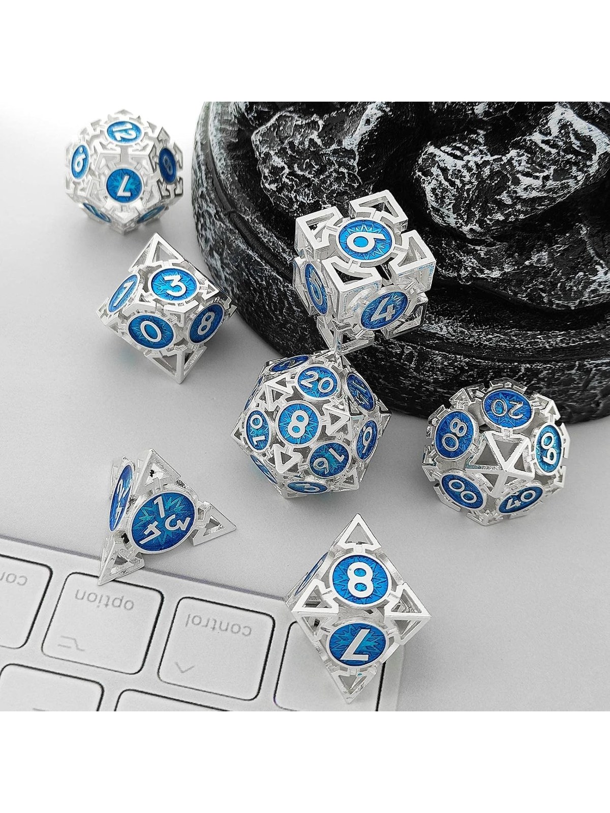 Hollow Metal Polyhedral Dice Set, 7-Piece, with Storage Bag, photo 2