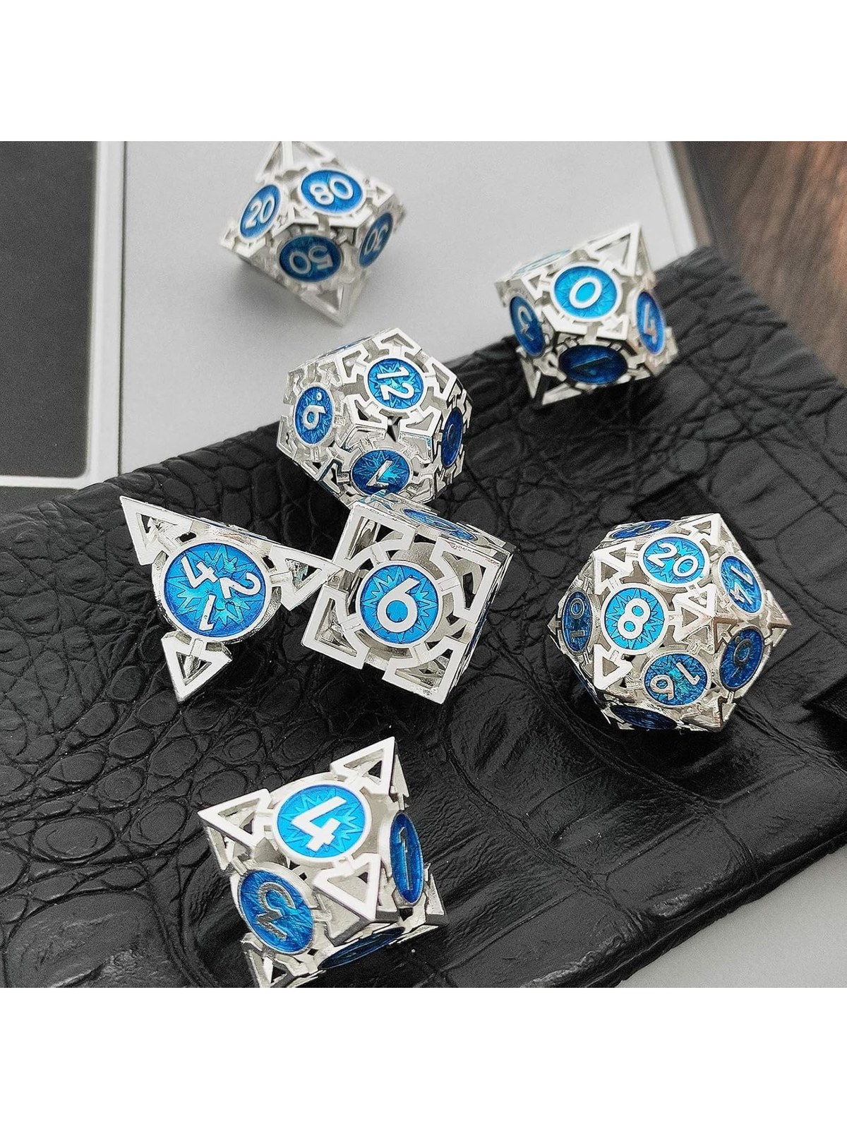 Hollow Metal Polyhedral Dice Set, 7-Piece, with Storage Bag, photo 4