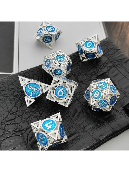 Hollow Metal Polyhedral Dice Set, 7-Piece, with Storage Bag, photo 4