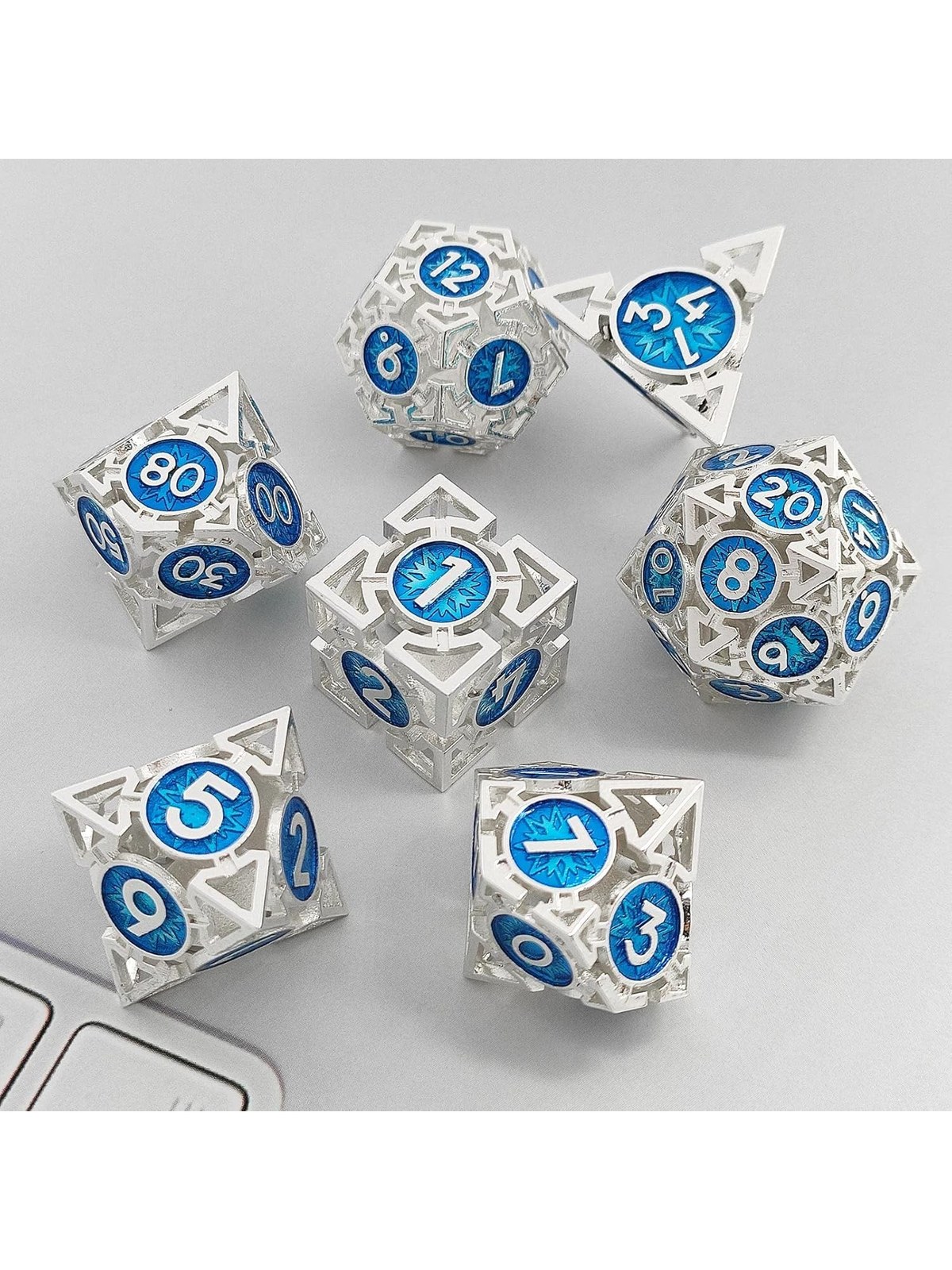 Hollow Metal Polyhedral Dice Set, 7-Piece, with Storage Bag, photo 5