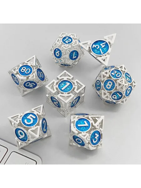 Hollow Metal Polyhedral Dice Set, 7-Piece, with Storage Bag, photo 5