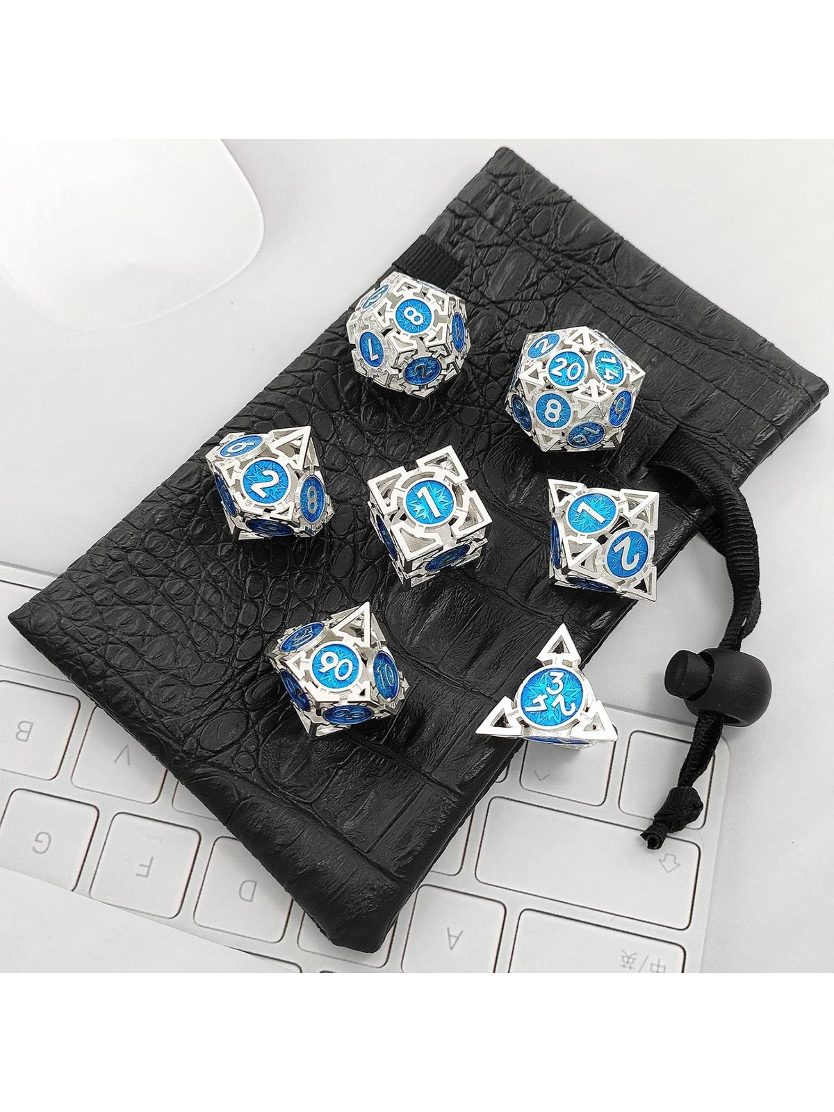 Hollow Metal Polyhedral Dice Set, 7-Piece, with Storage Bag, photo 6